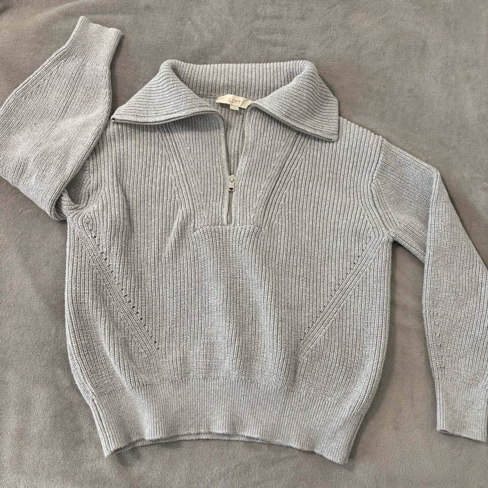 LOFT | Light Grey 1/4 Zip Sweater